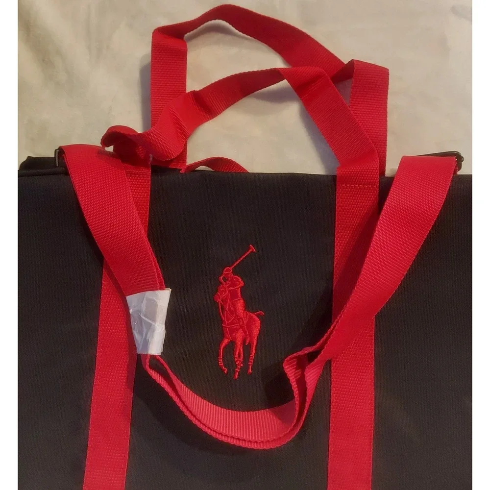 Ralph Lauren Polo Black Red Large Duffel Carry-On Gym Weekender Travel Bag NWOT